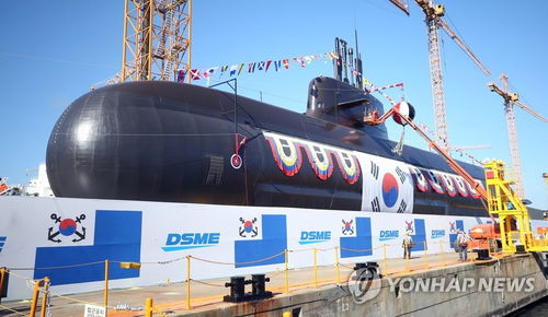 韓國(guó)第二艘3000噸級(jí)潛艇 安武艦 舉行下水儀式